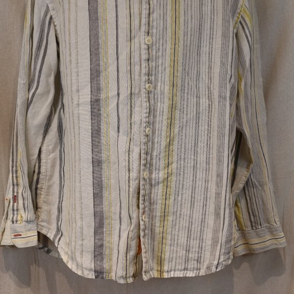Tommy Bahama Relaxed Linen Shirt Large Yellow Gray Striped Button Down - Picture 4 of 10